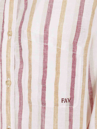 Shop Fay Striped Linen Shirt In Blanco