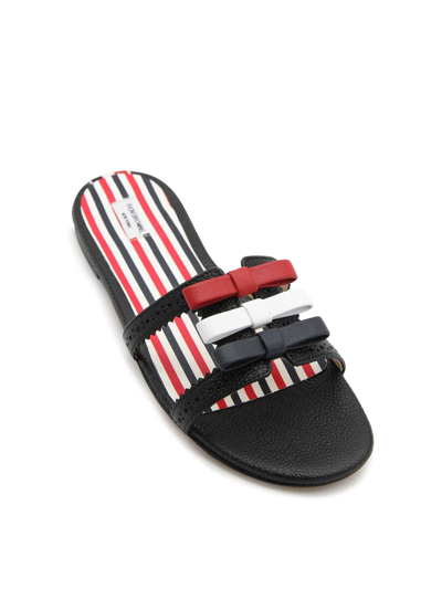 Shop Thom Browne Black Blue White And Red Leather Slides
