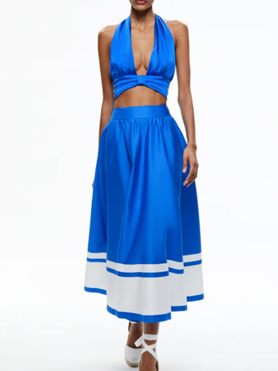 Shop Alice And Olivia High-waisted Pleated Miniskirt In Blue
