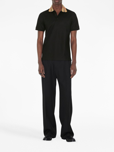 Burberry Cody Polo Shirt With Check Collar In Blue