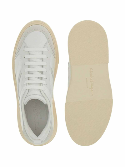 Shop Ferragamo Logo Leather Sneakers In White