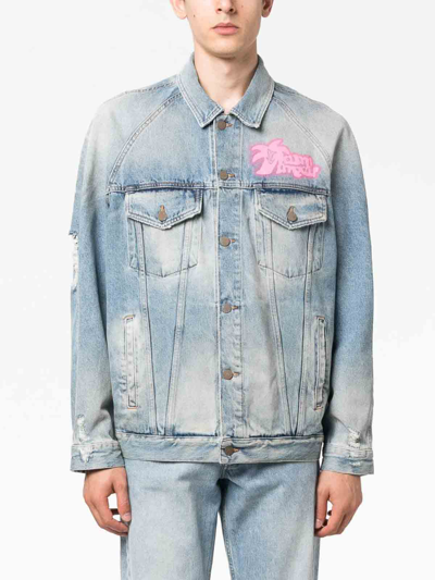 Shop Palm Angels Printed Denim Jacket In Blue