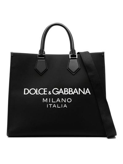 Dolce & Gabbana Large Rubberized Logo Top Handle Bag In Black