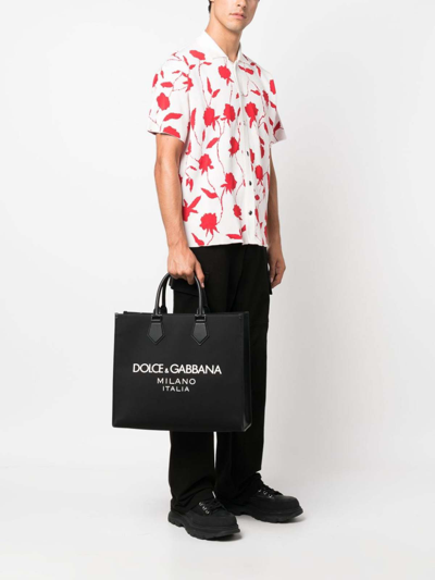 Dolce & Gabbana Large Rubberized Logo Top Handle Bag In Black