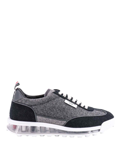 Thom Browne Flannel Sneakers With Iconic Tricolor Detail In Grey