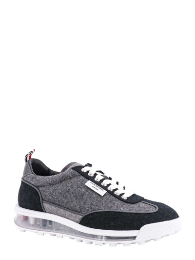 Thom Browne Flannel Sneakers With Iconic Tricolor Detail In Grey