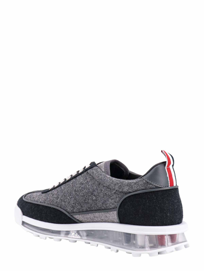 Thom Browne Flannel Sneakers With Iconic Tricolor Detail In Grey