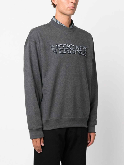 Versace Sweatshirt With Crocodile Logo In Grey
