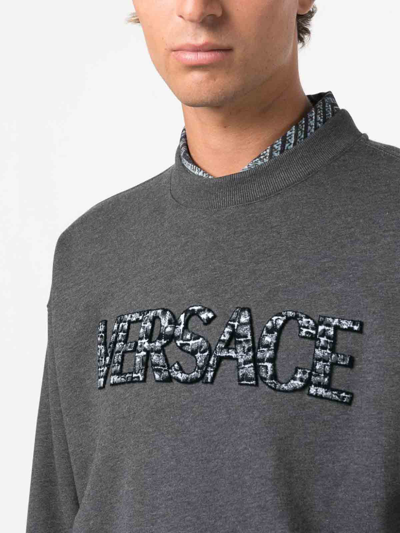 Versace Sweatshirt With Crocodile Logo In Grey