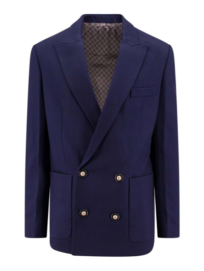 Balmain Double-breasted Virgin-wool Blazer In Blue
