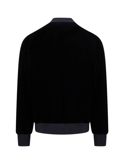 Giorgio Armani Velvet Bomber With Ribbed Accents In Black