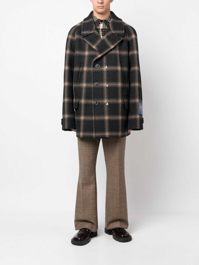 Maison Margiela Check-pattern Wool Coat In Black