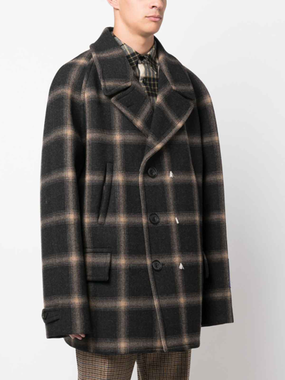 Maison Margiela Check-pattern Wool Coat In Black