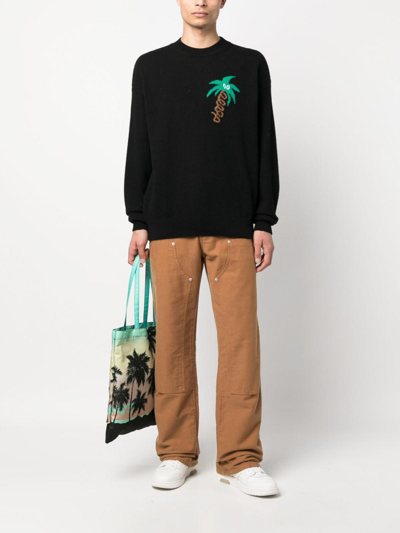 Shop Palm Angels `sketchy` Intarsia Sweater In Negro