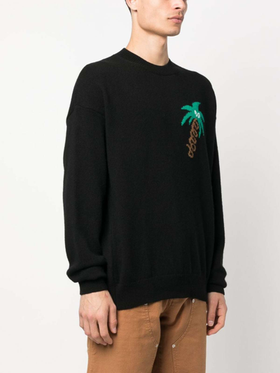 Shop Palm Angels `sketchy` Intarsia Sweater In Negro