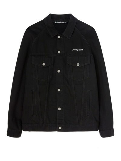 Shop Palm Angels `bw` Logo Denim Jacket In Black