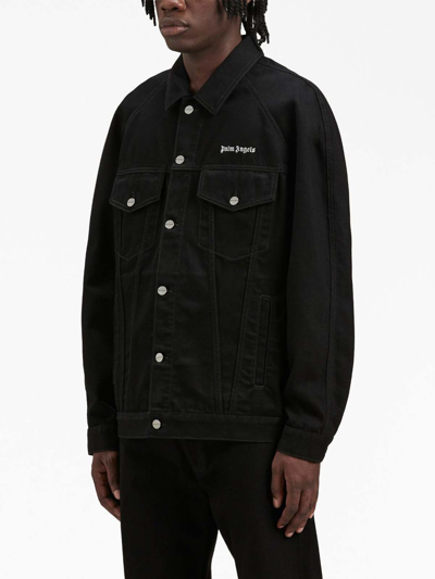 Shop Palm Angels `bw` Logo Denim Jacket In Black