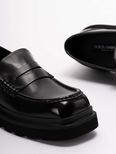 Shop Dolce & Gabbana Penny-slot Loafers Black Chunky In Negro