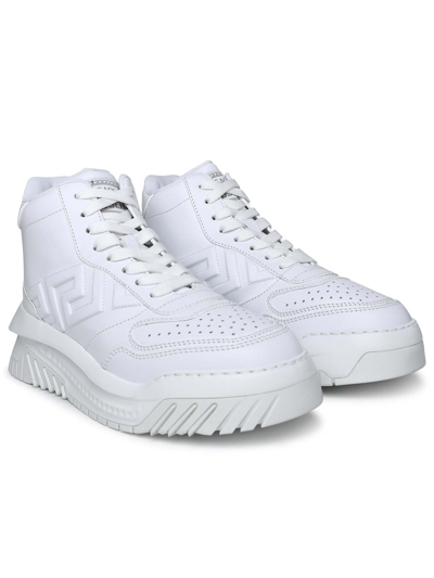 Shop Versace Greek High Sneaker In Blanco