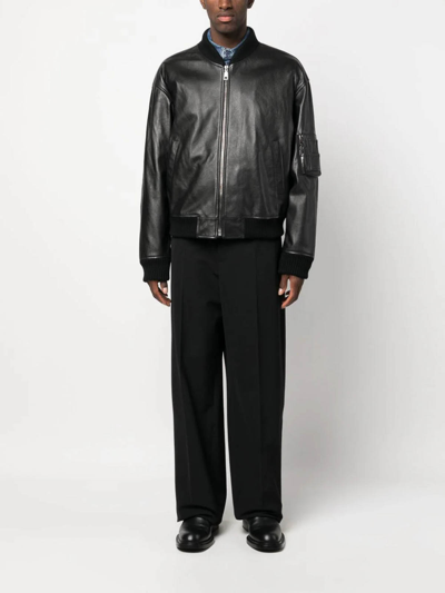Dolce & Gabbana Leather Zip-up Bomber Jacket In Beige