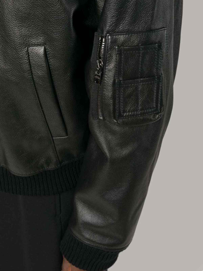 Dolce & Gabbana Leather Zip-up Bomber Jacket In Beige