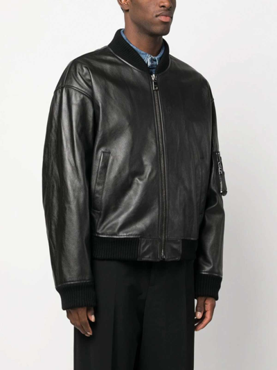 Dolce & Gabbana Leather Zip-up Bomber Jacket In Beige