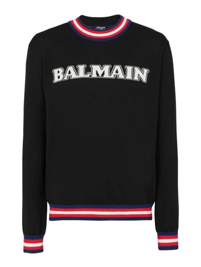 Shop Balmain Logo-jacquard Jumper Jacquard Logo Motif In Black