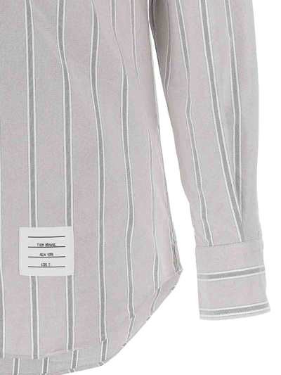 Thom Browne Vertical Stripe Long-sleeve Shirt With Tricolor Detail In Grey