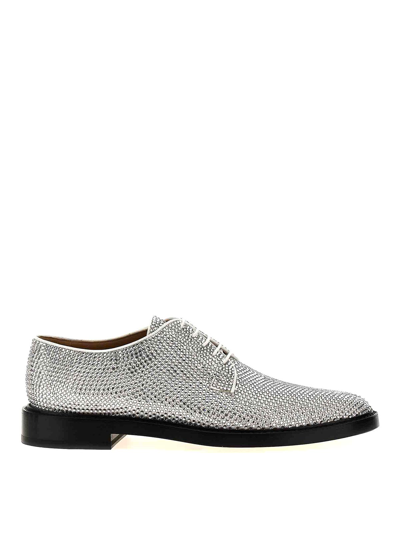 Maison Margiela Lace-up Shoes With Embellished Design And Textured Finish In Plata