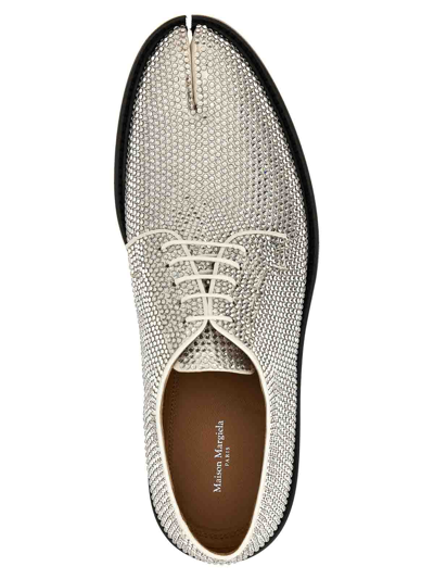 Maison Margiela Lace-up Shoes With Embellished Design And Textured Finish In Plata