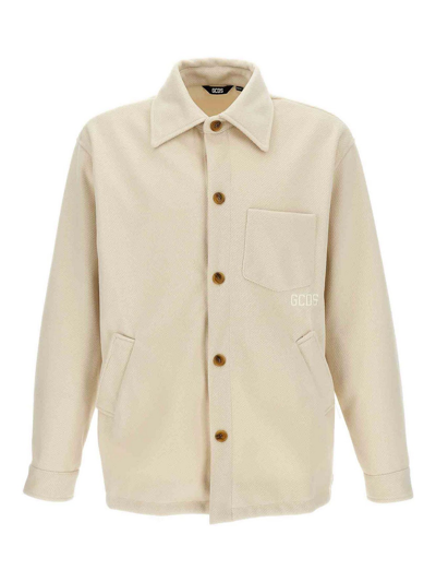 Gcds Logo Embroidery Jacket With Chest Pocket In Neutral