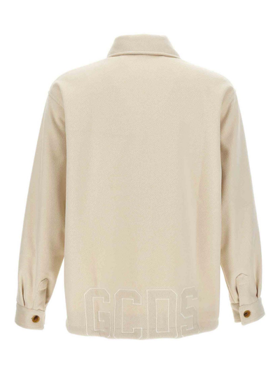 Gcds Logo Embroidery Jacket With Chest Pocket In Neutral