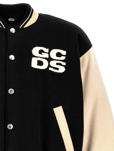 Gcds Varsity Bomber Jacket Contrast Sleeves In Black