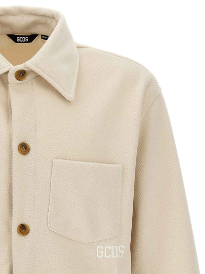 Gcds Logo Embroidery Jacket With Chest Pocket In Neutral