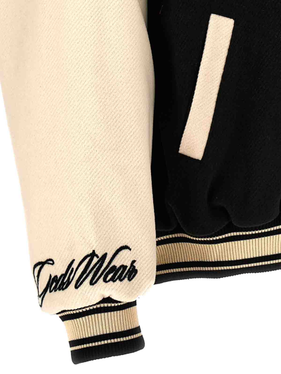 Gcds Varsity Bomber Jacket Contrast Sleeves In Black