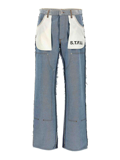Shop Heron Preston Washed Insideout Carpenter Jeans In Azul Claro