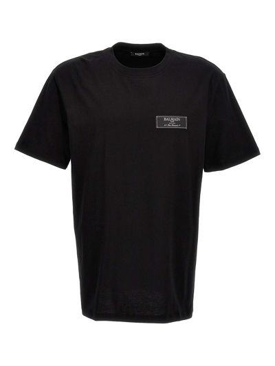 Shop Balmain Logo Patch T-shirt In Black