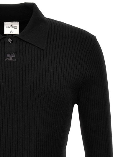 Shop Courrèges Snap Knit Polo Shirt In Black