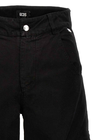 Gcds Logo Patch Wide-leg Cargo Pants In Black