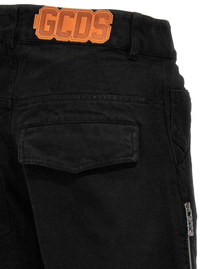 Gcds Logo Patch Wide-leg Cargo Pants In Black