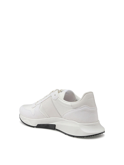 Shop Tom Ford White Leather Blend James Sneakers In Blanco
