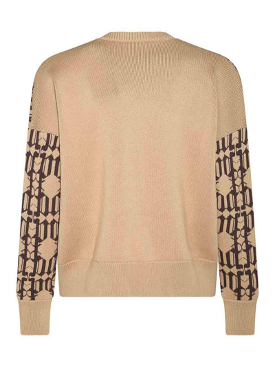 Palm Angels Embroidered Allover Monogram Jacquard Sweater In Beige