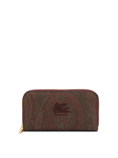 Shop Etro Multicolour Paisley Logo Long Wallet In Brown