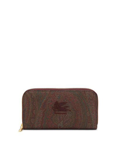 Etro Multicolour Paisley Logo Long Wallet In Brown