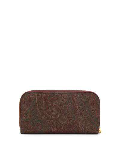 Etro Multicolour Paisley Logo Long Wallet In Brown