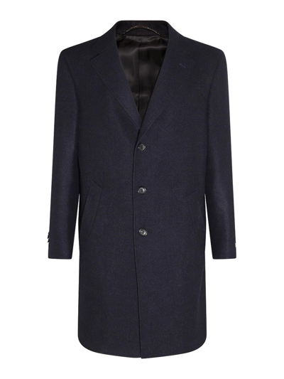 Shop Canali Blue Wool Coat