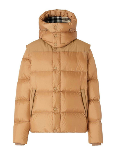 Shop Burberry Detachable-sleeves Hooded Puffer Jacket In Beis