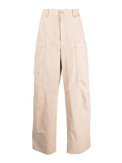 Shop Palm Angels Wide-leg Cotton Cargo Trousers In Beige