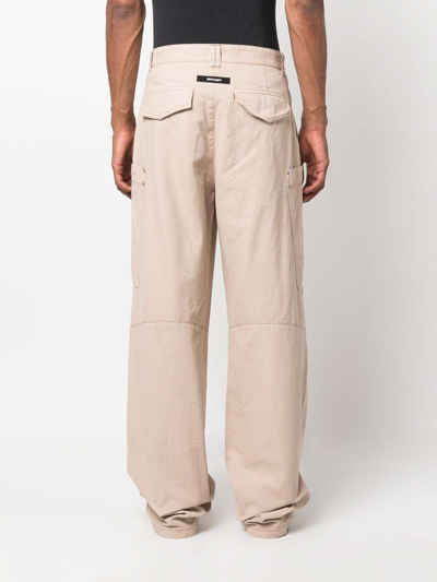 Shop Palm Angels Wide-leg Cotton Cargo Trousers In Beige
