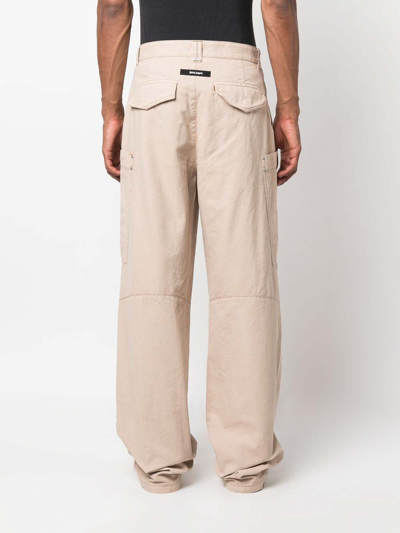 Palm Angels Pa Monogram-embroidery Wide-leg Trousers In Beige